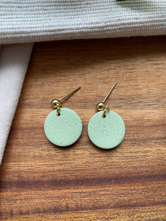 Dinky dangles - textured pale mint green circles