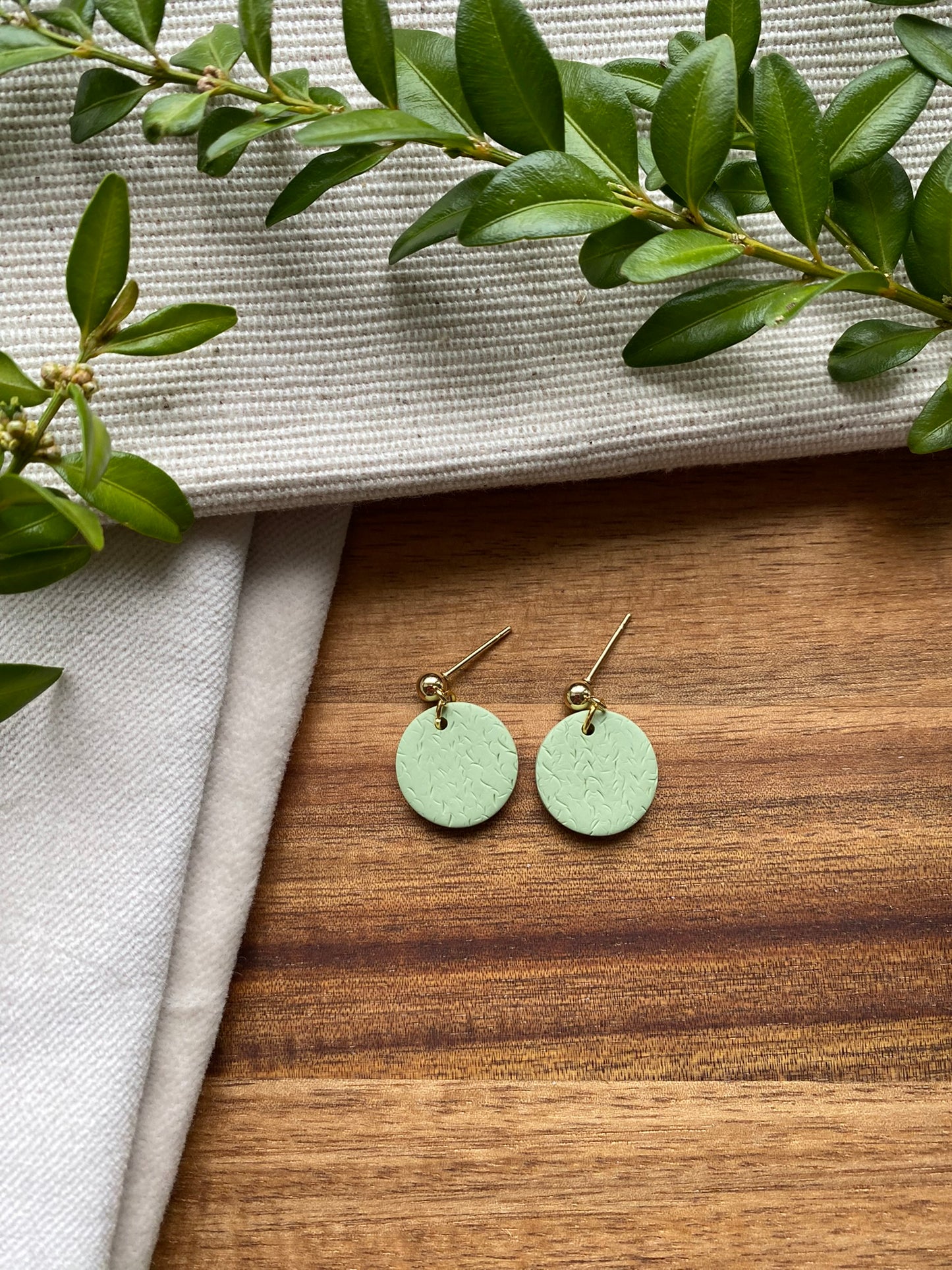 Dinky dangles - textured pale mint green circles