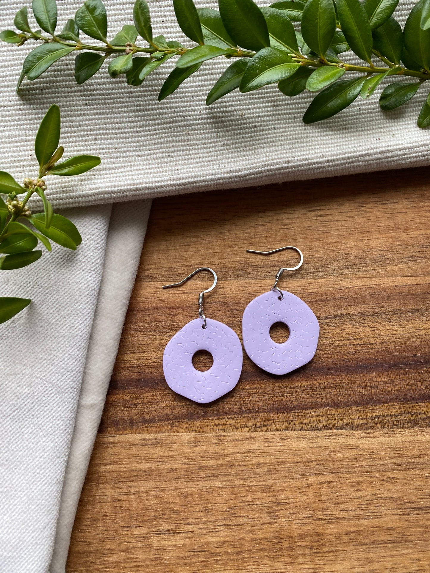 Medium dangles - textured lilac organic doughnuts