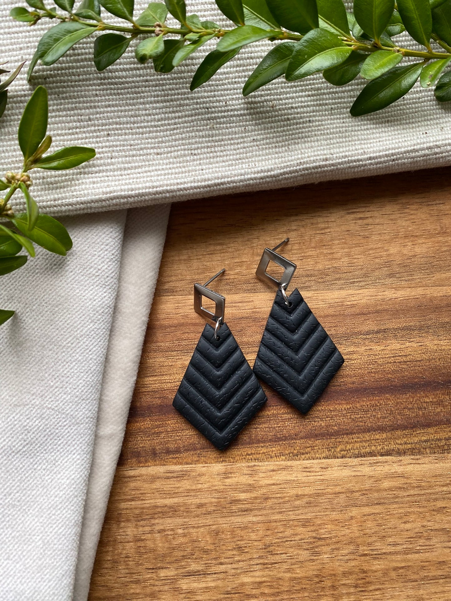 Medium dangles - black chevron embossed diamond