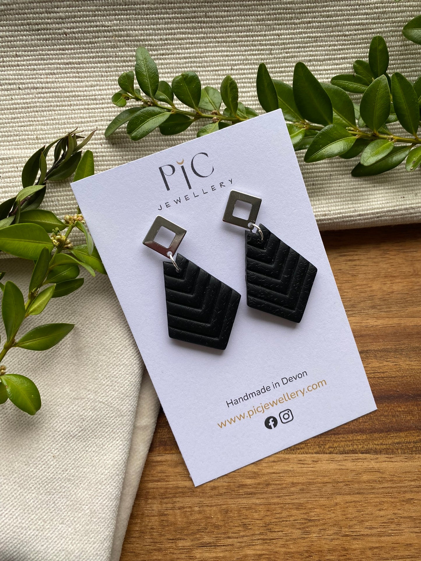 Medium dangles - black chevron embossed diamond