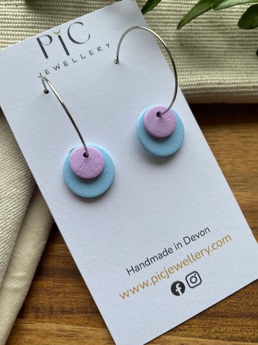 Hoops - double dots - pale blue and lilac on silver hoops