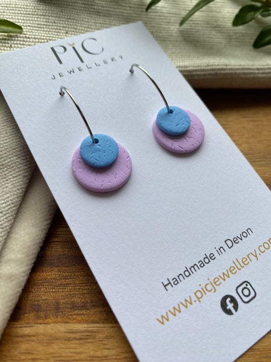 Hoops - double dots - lilac and pale blue on silver hoops