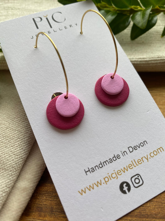 Hoops - double dots - pink tones on silver hoops