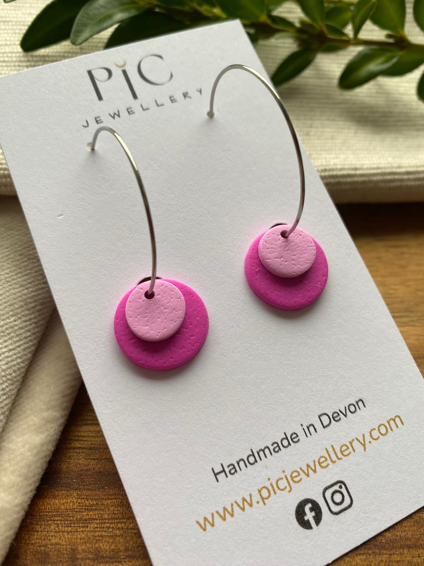 Hoops - double dots - pink tones on silver hoops